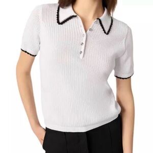 Maje White Button Down Shirt with Black Trim